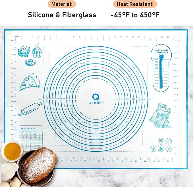 Silicone Baking Mat with Measurements, Pastry Mat for Rolling Dough, Fondant Mat Sheet for Pizza and Cookies, Pie Crust, Oven Liner, Counter Mat, 24''(W)32''(L) Blue - Image 2