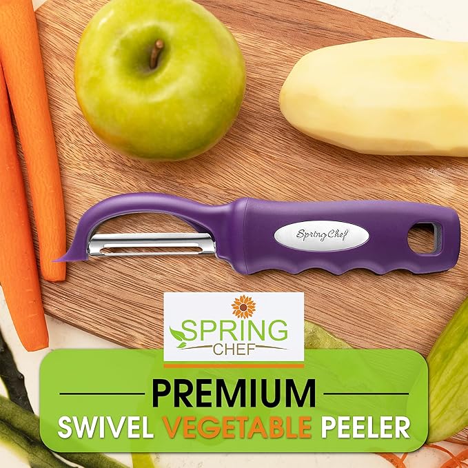 Spring Chef Professional Purple Swivel Potato Peelers for Kitchen, Stainless Steel Veggie Peeler with Soft Grip Handle, Dishwasher Safe, Grate for Peeling Apple, Fruit, Carrot, Cucumber, Purple - Image 7