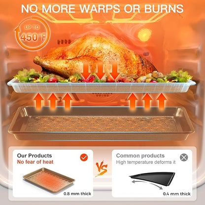 HONGBAKE Nonstick Baking Sheet Pan Set of 3, Cookie Sheets for Oven, Non-Toxic Half/Quarter/Jelly Roll Pans with Floral Swirl Texture, Heavy Duty 0.8mm Thick Oven Trays for Cooking, Antique Gold - Image 5