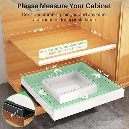 Pull out Cabinet Organizer, Expandable Width(14"-24"), Depth(13"-24") with 3 Rails, Slide Out Drawers With Raising Pad for Framed Cabinets, Fixed with Adhesive Film for Cabinets in Kitchen, White - Image 2