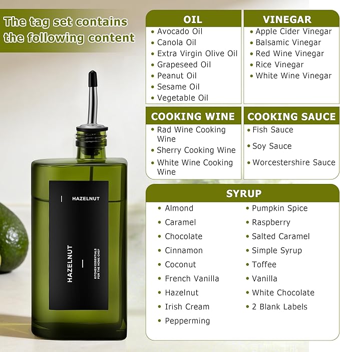 R DRURLCD Dark Green Glass Olive Oil Dispenser Set of 2, 16.9oz/500ml Curved UV-Blocking Oil and Vinegar, Soy Sauce, Coffee Syrup Bottles, 4 Gold Silver Stainless Steel Pourers for Kitchen