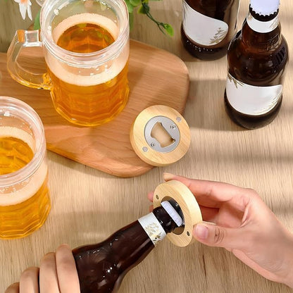 Vesici 24 Pcs Magnetic Bottle Opener 2.5in DIY Wood Round Shape Beer Openers Wooden Fridge Magnet Refrigerator Sticker Gift for Beer Lover Wedding Guest Kitchens Bars Parties - Image 4