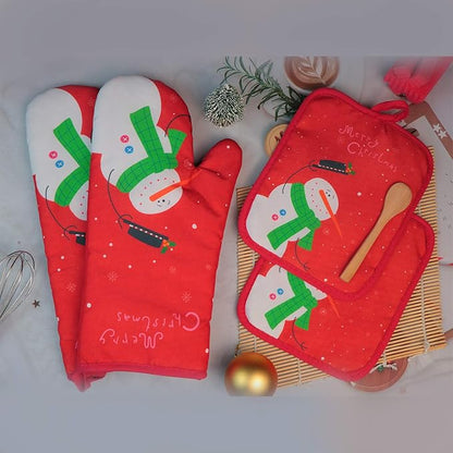 Oven Mitts and Potholders BBQ Gloves-Oven Mitts and Pot Holders with Recycled Infill Silicone Non-Slip Cooking Gloves for Cooking Baking Grilling (4-Piece Set) (Red Christmas Snow) - Image 6