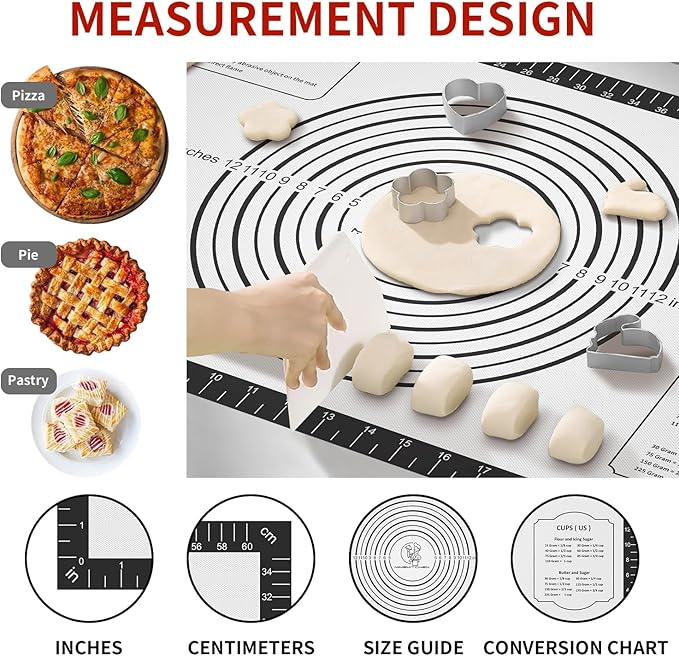 Silicone Dough Mat, Macaron Cookie Pizza Baking Mat for Oven, Non Stick Pastry Mat for Rolling Dough Non Slip, Bread Mat for Kneading, Reusable - Image 3