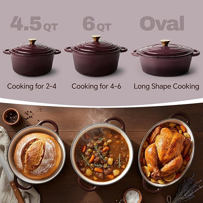 6 Quart Dutch Oven Pot with Lid, Non Stick Enameled Cast Iron Dutch Oven for Bread Baking, Heavy-Duty, Oven Safe Ceramic Cookware Up to 500°F for Baking, Braising, Stews, Roasting, Fig - Image 3