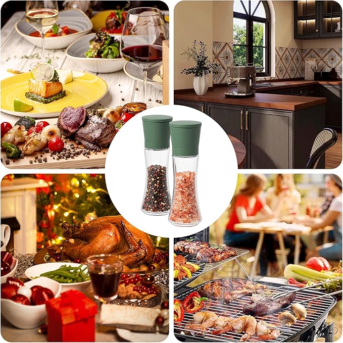 VEVOK CHEF Green Salt and Pepper Grinder Mill Set Stainless Steel Pepper Shaker Adjustable Ceramic Coarseness Salt Grinder Black Pepper Spice Grinder Mill - Image 5