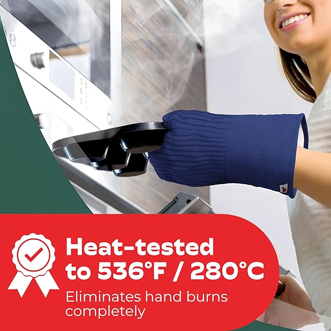 Silicone Oven Mitts - Dark Royal Blue Set of 2-12.5" - Heat Resistant to 536 F / 280 C Kitchen Gloves - Professional Grade Protection Hot Cooking Baking