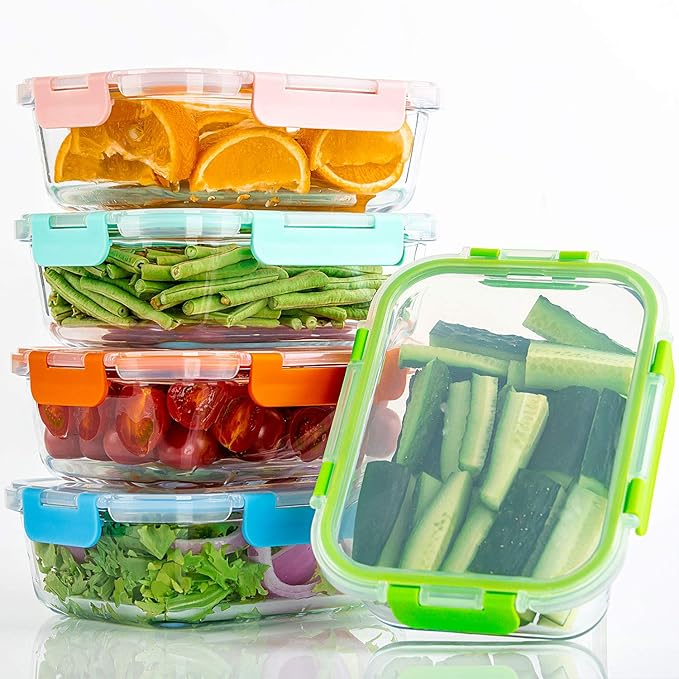 C CREST [10-Pack Glass Food Storage Containers (A Set of Five Colors), Meal Prep Containers with Lids for Kitchen, Home Use - Airtight Glass Lunch Boxes - Image 7