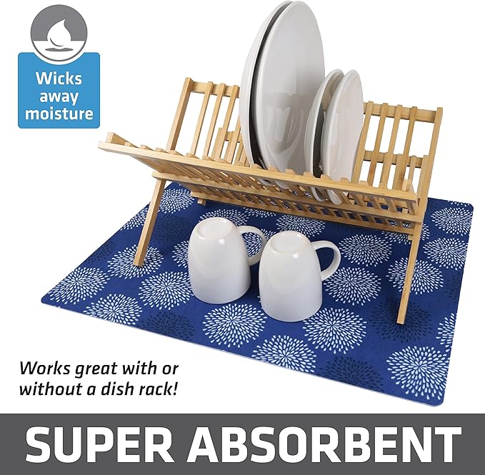 Drymate Jumbo XL Dish Drying Mat (19”x24”), Low-Profile, Super Absorbent, Quick Dry Fabric, Waterproof & Slip-Resistant, for Kitchen Counter, Trimmable, Easy to Clean (USA Made)(GoodBlue) - Image 2