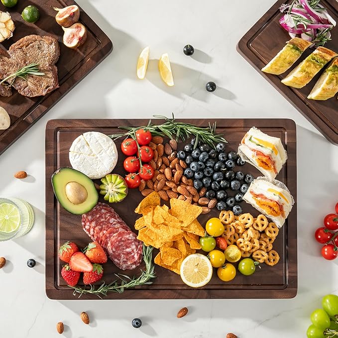 THETCHRY Walnut Wood Cutting Board Set, End Grain Cutting Boards for Kitchen with Handle, Non Toxic Wooden Charcuterie Boards Double Sided, Butcher Block for Meal Prep & Serving with Gift Box - Image 2