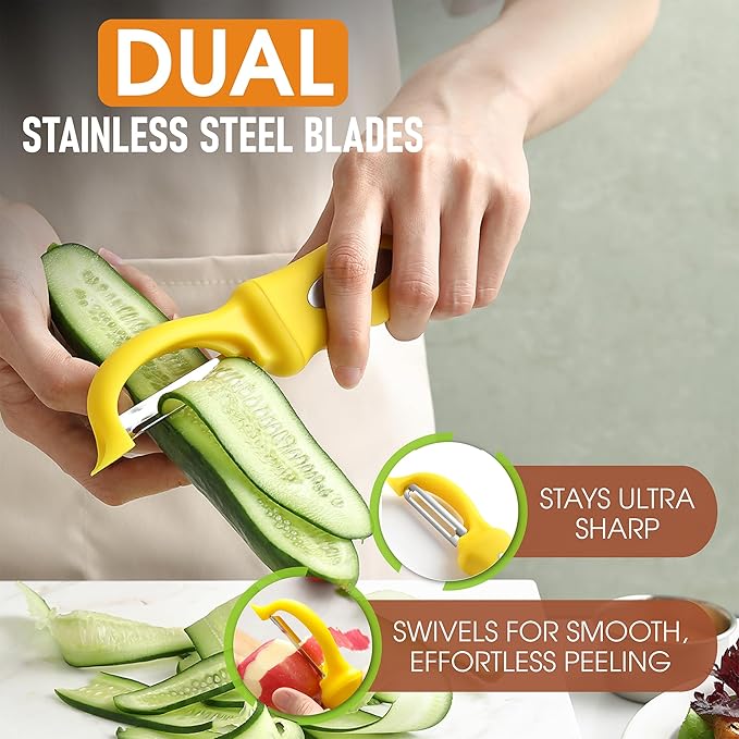 Spring Chef Premium Stainless Steel Yellow Swivel Potato Peelers for Kitchen, Dishwasher Safe Carrot Peeler with Comfortable Handle, Perfect for Vegetable, Fruit, Apple, Cucumber - Set of 2 - Image 2
