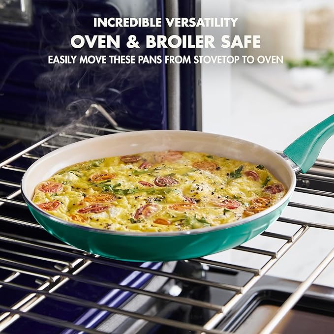GreenPan Rio Healthy Ceramic Nonstick 8" Frying Pan Skillet and Silicone Spatula Set, Soft Grip Handle, Breaktfast Meal Set, PFAS-Free, Dishwasher Safe, Oven Safe, Turquoise - Image 6