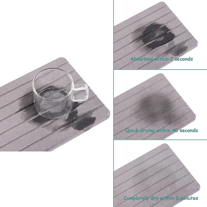 NiuYichee 2 PCS Water Absorbent diatomite Coasters, 8.3" x 4" Water Absorbing Stone Tray for Sink, Stone Drying mat for Kitchen Counter, Stone soap Tray Used for Hand Soaps & toiletries & Plants - Image 5