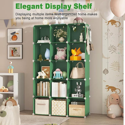 C&AHOME Cube Storage Organizer, 16-Cube Shelves Units, Plastic Storage Cubes, DIY Closet Organizer, Modular Closet Storage Shelves Ideal for Home, Bedroom, 48.4" L × 12.4" W × 48.4" H Green UPCS16GN - Image 5
