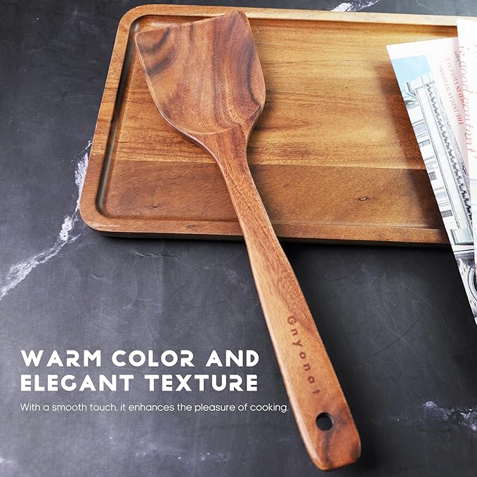 Wooden Spoons for Cooking,Wooden Utensils for Cooking 7 Pcs Wooden Cooking Utensils Wooden Kitchen Utensils Set Wooden Spatulas for Cooking, 14.37*4.13*3.54, Brown - Image 4