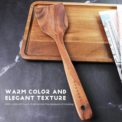 Wooden Spoons for Cooking,Wooden Utensils for Cooking 7 Pcs Wooden Cooking Utensils Wooden Kitchen Utensils Set Wooden Spatulas for Cooking, 14.37*4.13*3.54, Brown - Image 4