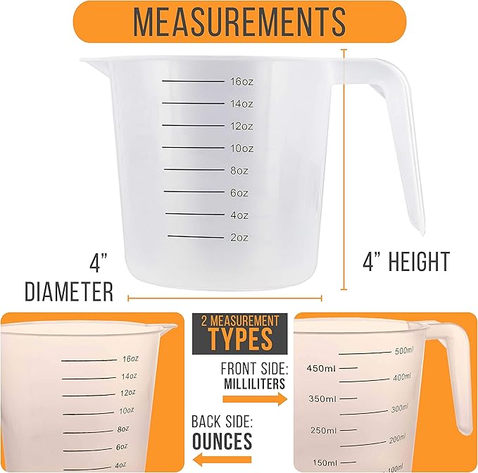 U.S. Kitchen Supply Plastic Measuring Cups with Handles - 16 oz (500 ml) Liquid Measuring Cup Set of 6 - Clear Microwave Safe Kitchen Cups - Measure in mL or Ounces, Measurement Cup for Cooking - Image 3