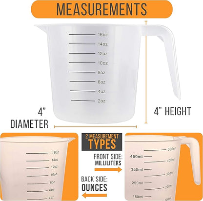 U.S. Kitchen Supply Plastic Measuring Cups with Handles - 16 oz (500 ml) Liquid Measuring Cup Set of 6 - Clear Microwave Safe Kitchen Cups - Measure in mL or Ounces, Measurement Cup for Cooking - Image 3