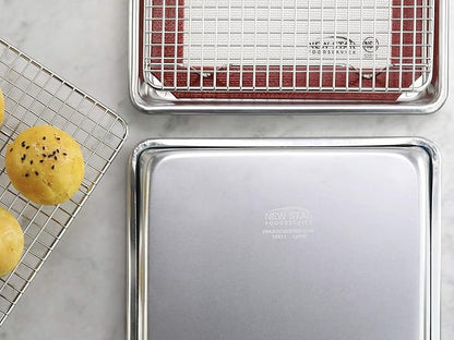 New Star Foodservice 1028768 Commercial-Grade Bun Pan/Baking Sheet, Baking Mat, Cooling Rack Combo, 1/8 and 1/4 Sizes Each