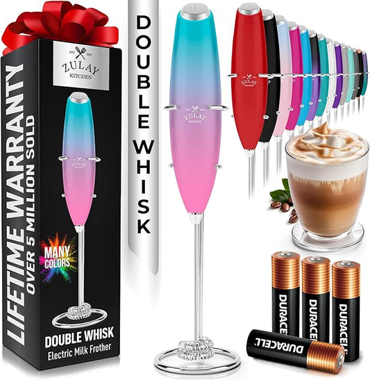 Zulay Kitchen Whisk Milk Frother with 4 Duracell Batteries - Powerful Handheld Foam Maker for Coffee, Lattes, Matcha, Hot Chocolate & Cappuccinos - Whip Creamy Froth in Seconds by ZulayKitchen