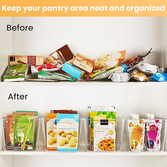 YIHONG 12 Pack Clear Pantry Organizer Bins, Plastic Containers with Handle for Kitchen,Freezer,Cabinet,Closet,Bathroom Under Sink Storage - Image 3