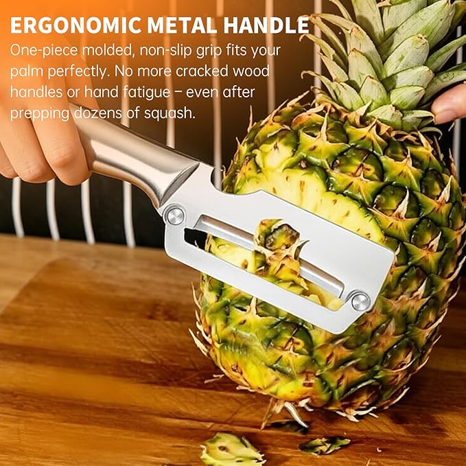 2-in-1 Multifunctional Vegetable Peeler for Kitchen, Heavy Duty Stainless Steel Blade with Wide Arc-Shaped Edge, Premium Fruit and Vegetable Peeler for Butternut Squash Pumpkin Pineapple Sugarcane - Image 4