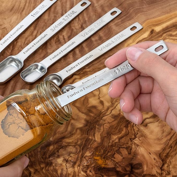 Hudson Essentials Stainless Steel Measuring Spoons Set for Dry or Liquid - Fits in Spice Jars - Set of 7 - Image 3