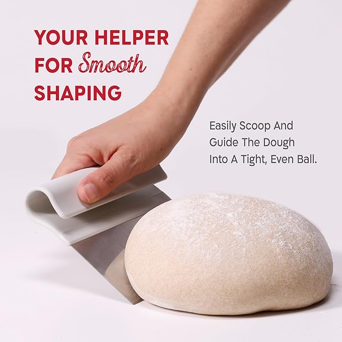 KneadAce Dough Scraper & Baker’s Brush Set. Stainless Steel Bench Scraper & Flour Cleaning Brush. Kitchen Tool for Pastry, Sourdough and Baking Prep Bread Dough Cutter, Gift For Bakers (White/Red) - Image 4