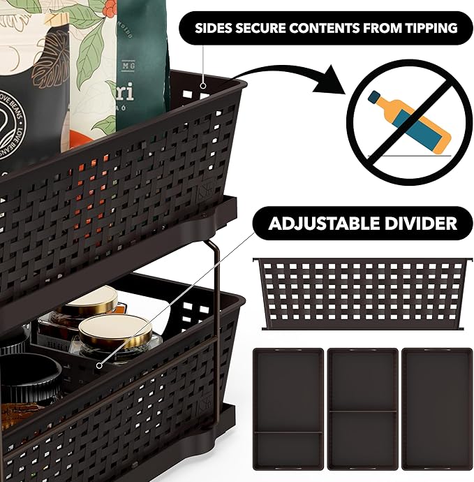 Simple Houseware 2 Tier Bathroom Organizer Tray Pull-Out Sliding Drawer, Under Sink Storage, Brown - Image 5