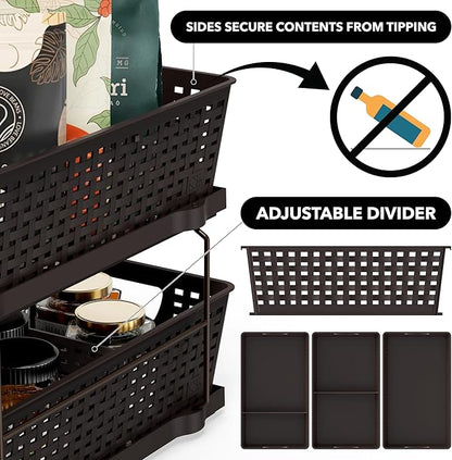Simple Houseware 2 Tier Bathroom Organizer Tray Pull-Out Sliding Drawer, Under Sink Storage, Brown - Image 5