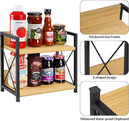 Giikin Countertop Shelf Organizer, 2 Tier Kitchen Spice Rack Organizer for Countertop, Wood Coffee Counter Shelf Organizer for Home (Bamboo, S) - Image 5
