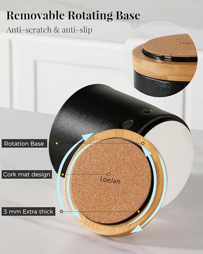 LoeJan 360° Rotating Ceramic Utensil Holder for Kitchen Countertop – Cooking Utensil Crock Organizer with Non-Slip Cork Base for Farmhouse Kitchen Decor, Textured Black - Image 4