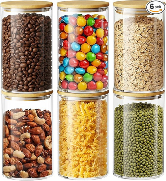 OneDream Glass Jar with Lid - 6 Pack 32oz Clear Candy Jar, Coffee Storage Jar Canister for Candy, Nuts, Grains, Flour, Beans, Oats and More by OneDream