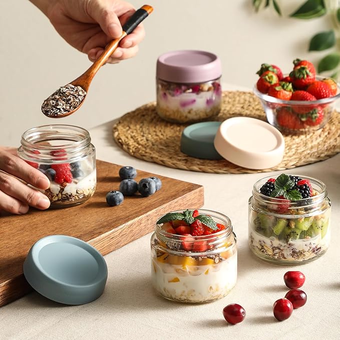 NETANY 6-pack 8oz Glass jars with Airtight Lids, Overnight Oats Containers with Lids, Wide mouth Mason Salad jars, Glass Food Storage Containers for Snacks Yogurt Spice Sugar - Image 6