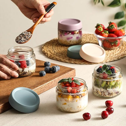 NETANY 6-pack 8oz Glass jars with Airtight Lids, Overnight Oats Containers with Lids, Wide mouth Mason Salad jars, Glass Food Storage Containers for Snacks Yogurt Spice Sugar - Image 6