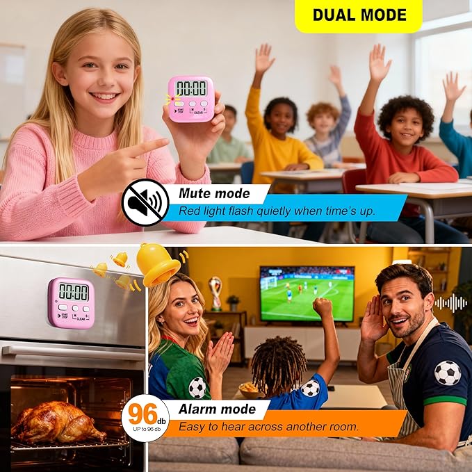 Antonki 2 Pack Digital Timer for Kids, Magnetic Countdown Kitchen Timers for Cooking, Egg, Classroom, Teacher, Exercise, Study, Oven - Battery Included - Image 6
