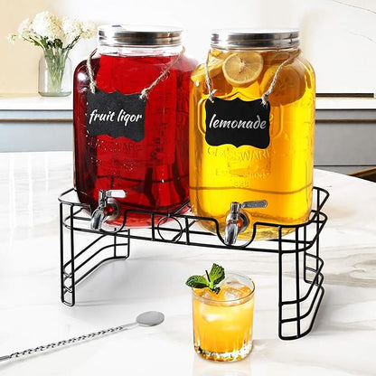 2 Gallon Drink Dispensers for Parties, 2 Pack Glass Beverage Dispenser with Stand & 18/8 Stainless Steel Spigot, Lemonade Jug for Wedding, Picnic, BBQ - Image 7