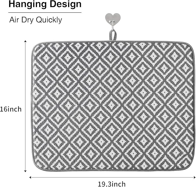 Dish Drying Mat for Kitchen 2 Pack, Ultra Absorbent Microfiber Dishes Drainer Mats by Subekyu,19.2 by 15.8 Inch(Rhombus) - Image 4