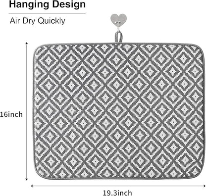 Dish Drying Mat for Kitchen 2 Pack, Ultra Absorbent Microfiber Dishes Drainer Mats by Subekyu,19.2 by 15.8 Inch(Rhombus) - Image 4