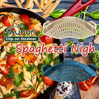 AUOON Clip On Strainer Silicone for All Pots and Pans, Pasta Strainer Clip on Food Strainer for Meat Vegetables Fruit Silicone Kitchen Colander (Fog Blue) - Image 3