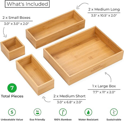 Grow Forward Bamboo Drawer Organizer Boxes - Set of 7 Wooden Drawer Organizers for Kitchen, Bathroom, Office, Desk, Vanity, Makeup - Non-Slip Junk Drawer Organizer Trays for Storage and Organization - Image 3