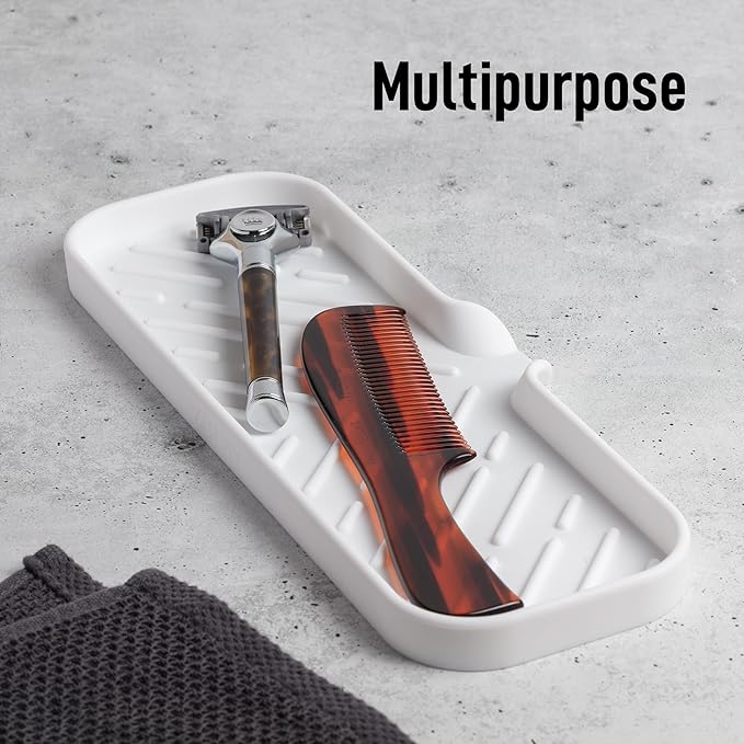 Zulay Kitchen Large Silicone Sponge Holder (12x4) – Flexible Sink Organizer Tray for Kitchen & Bathroom – Multipurpose Soap Dish for Sponges, Makeup, Trinkets & More (White) - Image 5