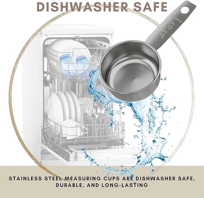 1/4 Cup Stainless Steel Measuring Cup | Sturdy Metal 60 ml | 60 cc | 2 oz | Single Cup for Wet and Dry Ingredients | Great for use as 1/4 Cup Dog Food Scoop - 12 PK - Image 4