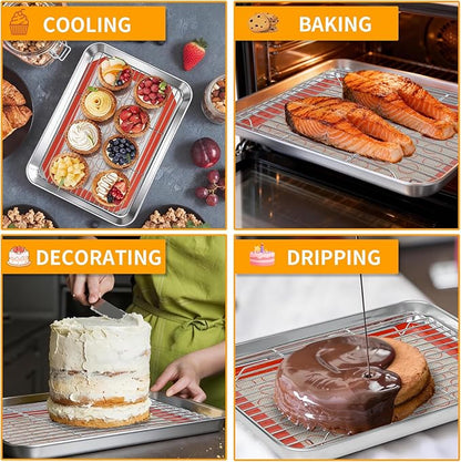 Baking Sheet Pan Set of 12, CEKEE Stainless Steel Cookie Sheets for Baking with Cooling Rack Silicone Baking Mat, Small/Quarter/Jelly Roll Pan, 9/10/12/16 Inch, Heavy Duty & Non Toxic & Easy Clean - Image 8