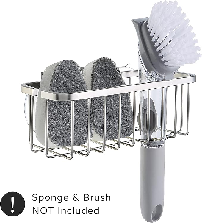 SunnyPoint NeverRust Deluxe Kitchen & Bathroom Sink Sponge Holder Organizer with Adhesive Mount - Additional Suction Cup Included – Sponge & Brush NOT Included – 7.4 x 3.3 x 2.75 Inch - Image 3