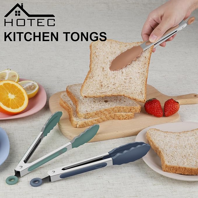 Hotec Mini Silicone Kitchen Tongs for Cooking - 7-Inch Small Serving Tongs with Silicone Tips, Set of 3 (Neutral) - Image 2