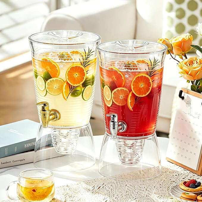 1.6 Gallon Drink Dispenser for Parties, 2 Pack Plastic Beverage Container with Stand for Counter Tops, for Tea,Drinks, Juice, Punch & Water Party Hosting - Image 7