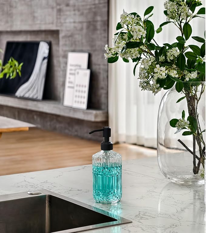JASAI 18Oz Glass Soap Dispenser with Black Rust Proof Pump, Refillable Kitchen soap Dispenser Thick Glass, Soap Dispenser Bathroom for Hand soap, Dish Soap, Lotion, Body Wash.（Black） - Image 5