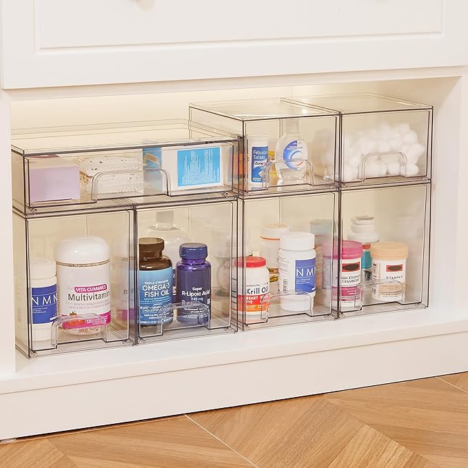 Vtopmart 7.6" H Clear Stackable Storage Drawers, 2 Pack Plastic Organizers Bins for Skincare, Cosmetics,Beauty Supplies,Ideal for Vanity, Bathroom,Kitchen Countertop,Cabinet Organization - Image 7