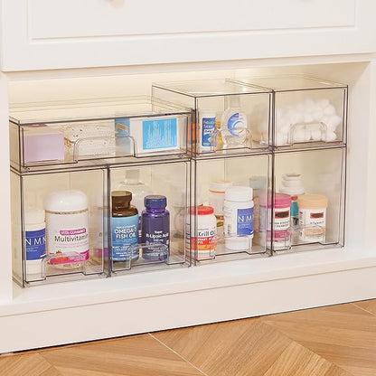 Vtopmart 7.6" H Clear Stackable Storage Drawers, 2 Pack Plastic Organizers Bins for Skincare, Cosmetics,Beauty Supplies,Ideal for Vanity, Bathroom,Kitchen Countertop,Cabinet Organization - Image 7